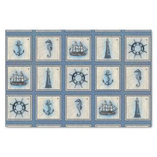 Nautical Tiles | Blue Lighthouse Anchor Ship Wheel Tissue Paper