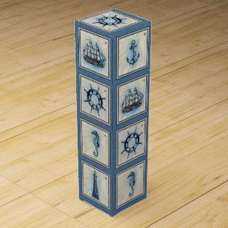 Nautical Tiles | Blue Lighthouse Anchor Ship Wheel Wine Box