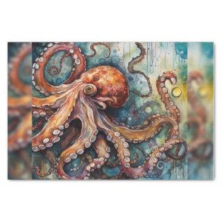 Nautical Watercolor Octopus Decoupage Paper