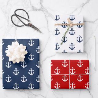 Nautical white anchor on a navy blue background  sheets