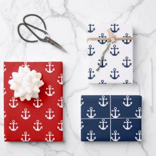 Nautical white anchor on a red background  sheets
