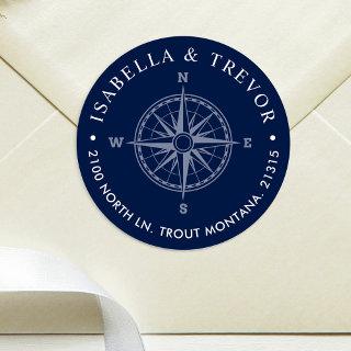 Nautical Wind Rose Compass Return Address Classic Round Sticker