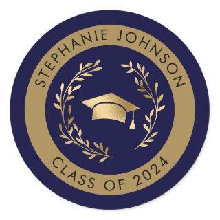 Navy and Gold Class of 2024 Graduation Classic Round Sticker