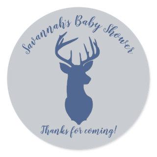Navy and Gray Deer Head Baby Shower Favor Stickers
