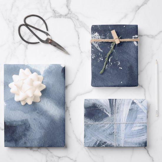 Navy Blue Abstract Painterly  Sheets