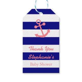 Navy Blue and Blush Pink Nautical Baby Shower Gift Tags