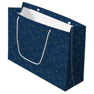 Navy Blue and Gold Graduation Cap Toss Large Gift Bag