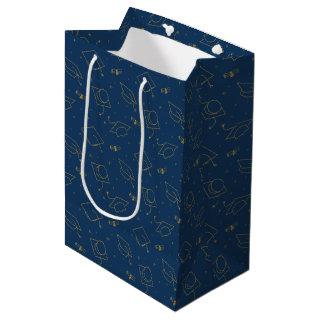 Navy Blue and Gold Graduation Cap Toss Medium Gift Bag