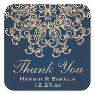 Navy Blue and Gold Indian Style Wedding Thank You Square Sticker