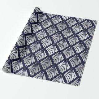 Navy Blue and Silver Art Deco Diamond Pattern