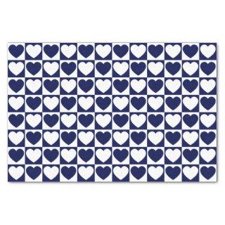 Navy Blue and White Checkered Pattern With Hearts Tissue Paper