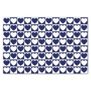 Navy Blue and White Checkered Pattern With Hearts Tissue Paper