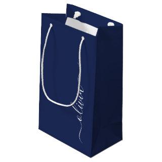 Navy Blue and White Modern Monogram Small Gift Bag