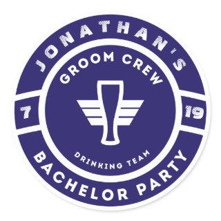 Navy Blue Beer Badge Bachelor Party Branding Classic Round Sticker