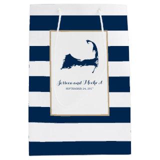 Navy Blue Cape Cod Map and Stripes Medium Gift Bag