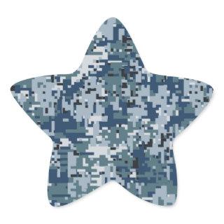 Navy Blue Digital Pixels Camouflage Decor Star Sticker