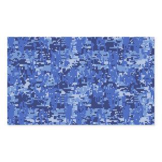 Navy Blue Digital Pixels Camouflage Texture Decor Rectangular Sticker
