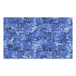 Navy Blue Digital Pixels Camouflage Texture Decor Rectangular Sticker