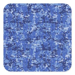 Navy Blue Digital Pixels Camouflage Texture Decor Square Sticker