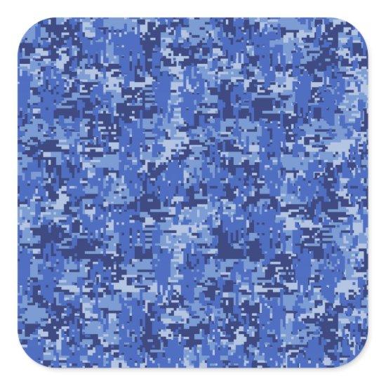 Navy Blue Digital Pixels Camouflage Texture Decor Square Sticker