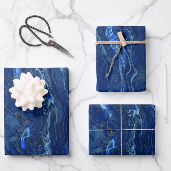 Navy Blue & Faux Gold Marble Acrylic Abstraction   Sheets