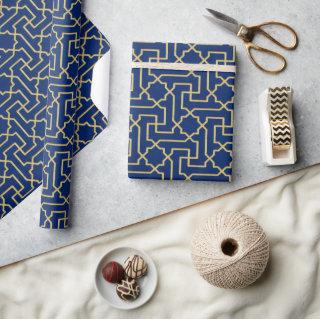 Navy Blue & Faux Gold Moroccan Mosaic Pattern