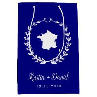 Navy Blue France Map Wedding Welcome Swag Medium Gift Bag