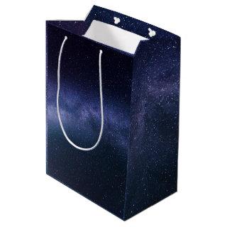 Navy Blue Galaxy Starry Night Stars Modern  Medium Gift Bag