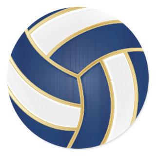 Navy Blue, Gold and White Volleyball Classic Round Sticker