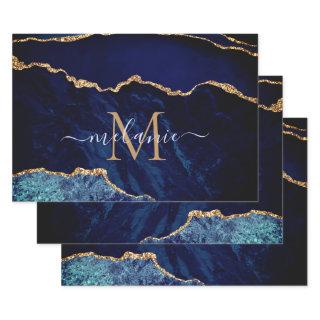 Navy Blue Gold Custom Name  Sheets