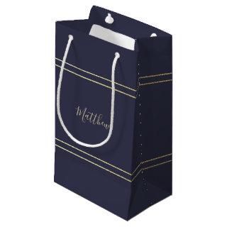 Navy Blue Gold Elegant Wedding  Small Gift Bag