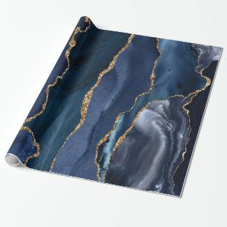 Navy Blue Gold Glitter Foil Marble Geode Agate