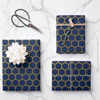 Navy Blue & Gold Hexagon Geometric Pattern  Sheets