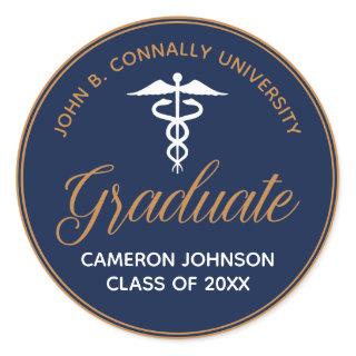 Navy Blue Gold Medical School Graduation Keepsake Classic Round Sticker