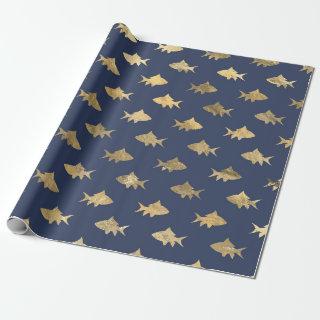 Navy Blue Gold Metallic Shark Pattern
