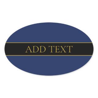 Navy Blue & Gold Name Surname or Business  Oval Sticker