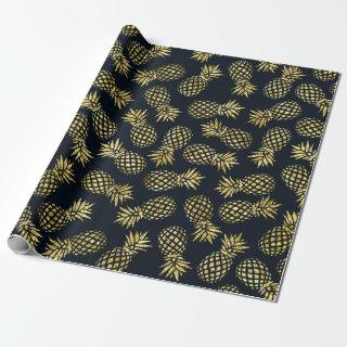 Navy Blue Gold Pineapple Pattern