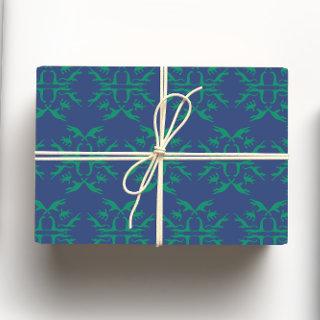 Navy Blue & Green Loch Ness Monster Damask  Sheets
