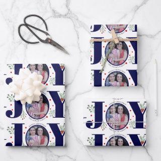 Navy blue Joy with berries Christmas holiday photo  Sheets