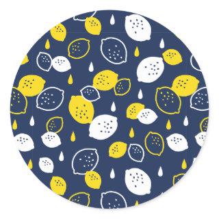 Navy Blue Lemon Art – Refreshing Citrus Design Classic Round Sticker