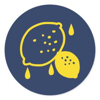 Navy Blue Lemon Art – Refreshing Citrus Design Classic Round Sticker