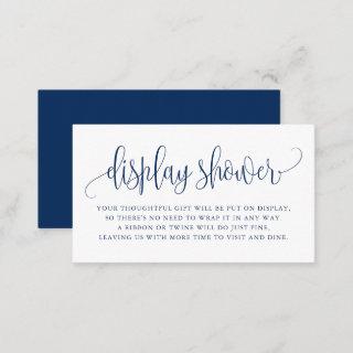 Navy Blue Pretty Script Display Shower Business Card