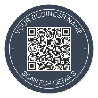 Navy Blue QR Code Smart Contact Classic Round Sticker