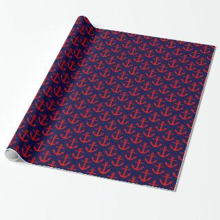 Navy Blue, Red Anchors Pattern