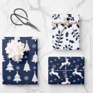 Navy Blue Reindeer, Christmas Tree & Holly Pattern  Sheets