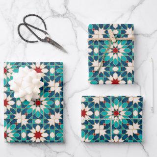 Navy Blue Teal White Red Marble Moroccan Mosaic    Sheets