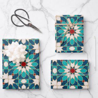 Navy Blue Teal White Red Marble Moroccan Mosaic    Sheets