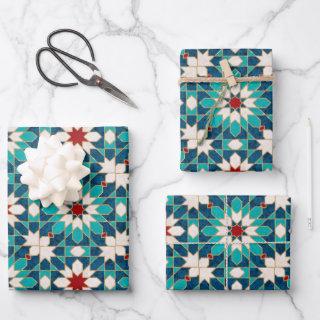 Navy Blue Teal White Red Marble Moroccan Mosaic    Sheets