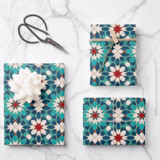 Navy Blue Teal White Red Marble Moroccan Mosaic   Sheets