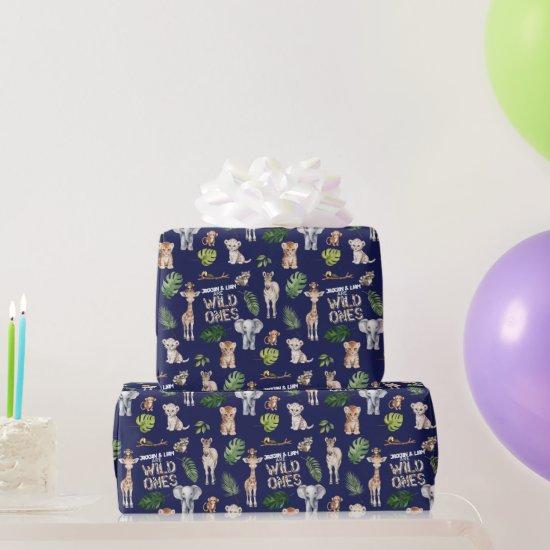 Navy Blue Twins Jungle Animals Boy 1st birthday.